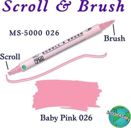 Scroll & Brush Çift Çizgi ve Fırça Uçlu Kaligrafi ve Gölgeleme Kalemi 026 Baby Pink