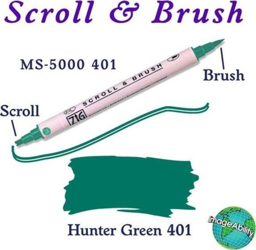 Scroll & Brush Çift Çizgi ve Fırça Uçlu Kaligrafi ve Gölgeleme Kalemi 401 Hunter Green