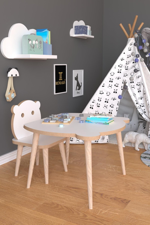 Panda Yaz Sil Yüzey Çocuk Masa Sandalye Takımı 1 Aktivite Oyun Masası 1 Sandalye - Beyaz
