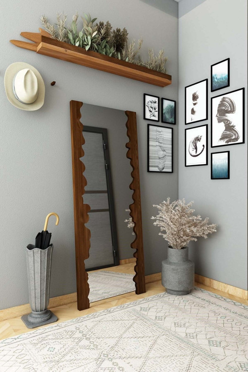 Miral Masif Ağaç Ceviz Renk 150x60 Boy Aynası Cpt2334-150