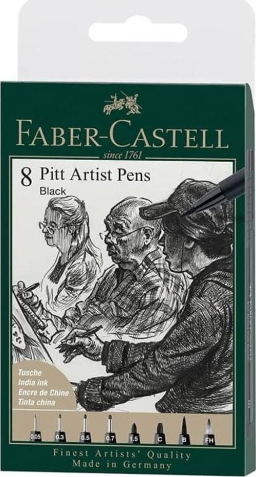 8 Pitt Artist Pen Black Çizim Kalemleri 8 Farklı Uç 167158