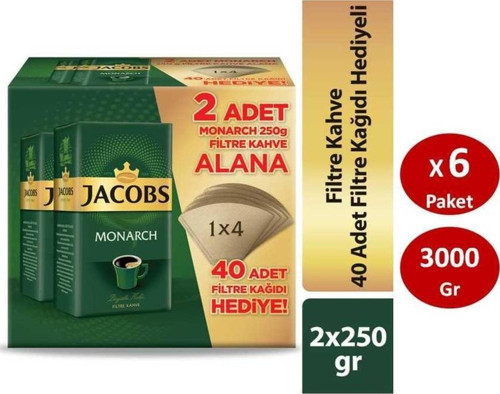 Monarch Filtre Kahve 2x250gr Filtre Kağıdı Hediyeli x 6lı SET
