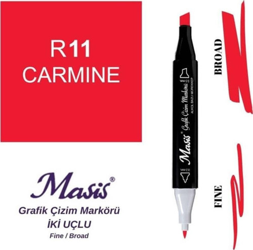 Çift Uçlu Marker Grafik Çizim Kalemi 11 Yakut Kırmızı