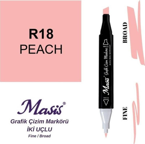 Çift Uçlu Marker Grafik Çizim Kalemi 18 Şeftali Pembe