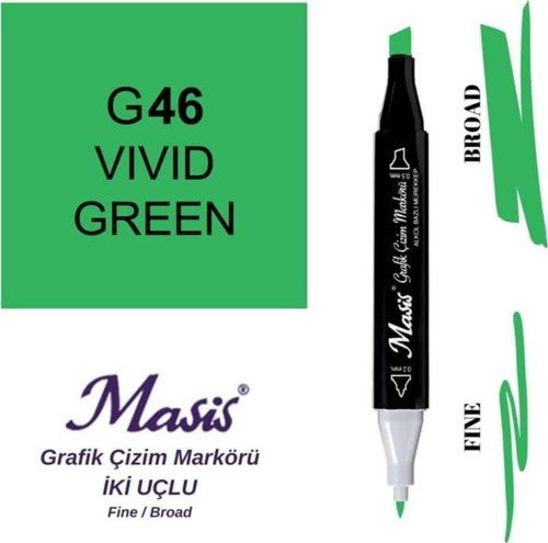 Çift Uçlu Marker Grafik Çizim Kalemi 46 Parlak Yeşil