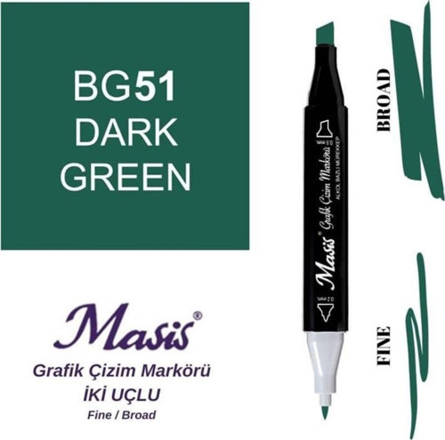 Çift Uçlu Marker Grafik Çizim Kalemi 51 Yoğun Yeşil