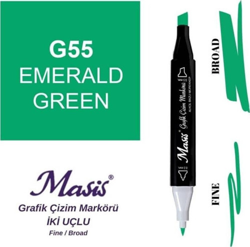 Çift Uçlu Marker Grafik Çizim Kalemi 55 Zümrüt Yeşil