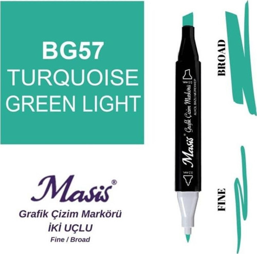Çift Uçlu Marker Grafik Çizim Kalemi 57 Açık Turkuaz Yeşil
