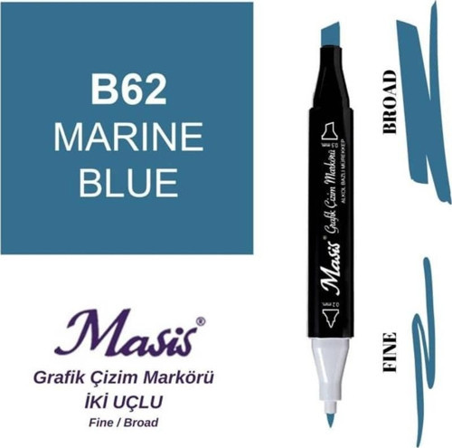 Çift Uçlu Marker Grafik Çizim Kalemi 62 Deniz Mavi