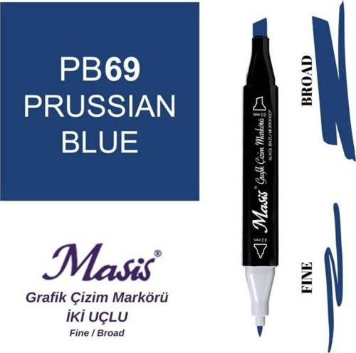 Çift Uçlu Marker Grafik Çizim Kalemi 69 Yoğun Mavi