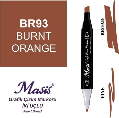 Çift Uçlu Marker Grafik Çizim Kalemi 93 Yanmış Portakal