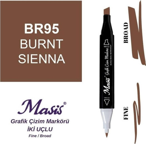 Çift Uçlu Marker Grafik Çizim Kalemi 95 Kavruk Kahve