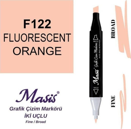 Çift Uçlu Marker Grafik Çizim Kalemi 122 Floresan Turuncu