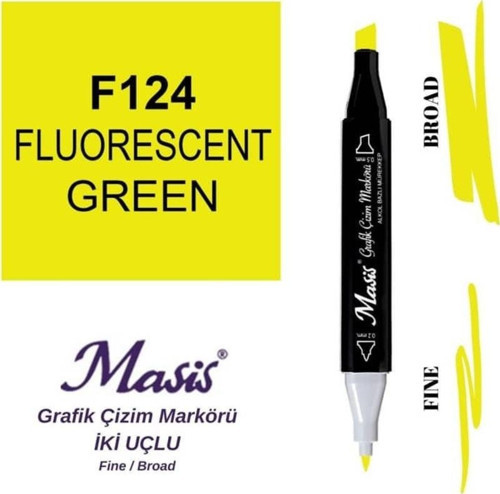 Çift Uçlu Marker Grafik Çizim Kalemi 124 Floresan Yeşil