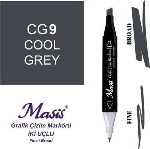 Çift Uçlu Marker Grafik Çizim Kalemi CG9 Soğuk Gri