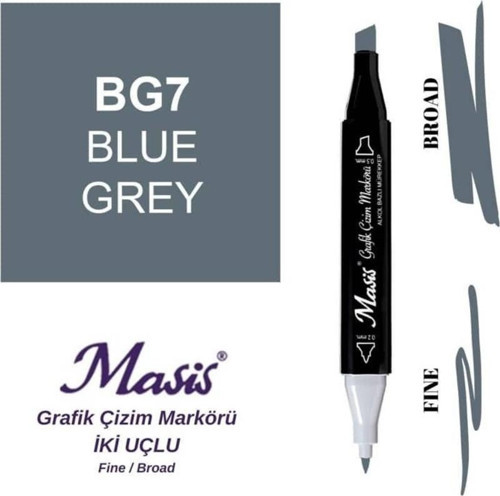 Çift Uçlu Marker Grafik Çizim Kalemi BG7 Mavimsi Gri