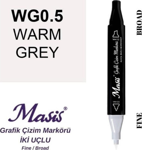 Çift Uçlu Marker Grafik Çizim Kalemi WG0.5 Sıcak Gri