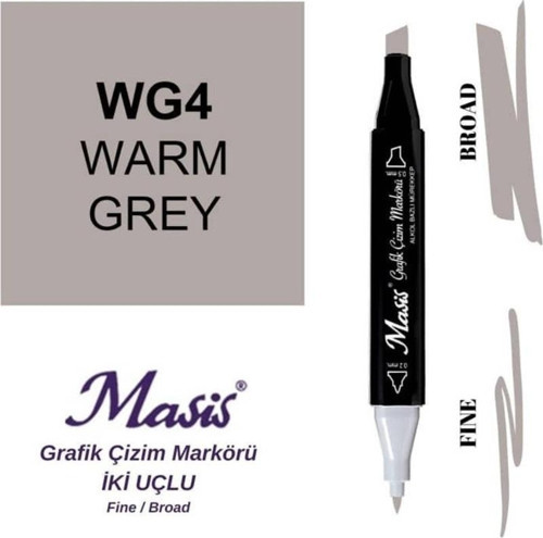 Çift Uçlu Marker Grafik Çizim Kalemi WG4 Sıcak Gri