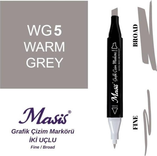 Çift Uçlu Marker Grafik Çizim Kalemi WG5 Sıcak Gri