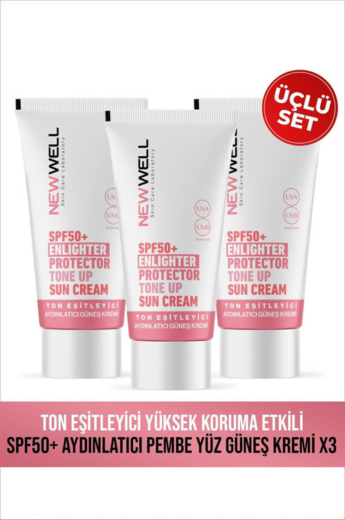 3 Adet Ton Eşitleyici Yüksek Koruma Etkili Spf50+ Aydınlatıcı Pembe Yüz Güneş Kremi 50 ML