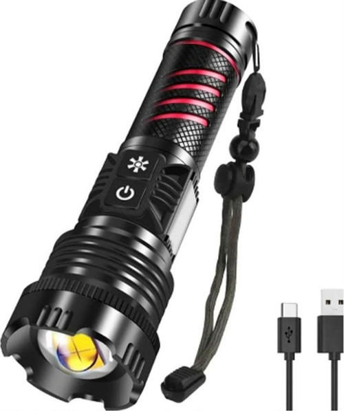 BR-6800 Zoomlu 30w El Feneri Cob Led 8 Fonksiyonlu C-Tip Şarj Edilebilir Powerbank Taktik El Feneri