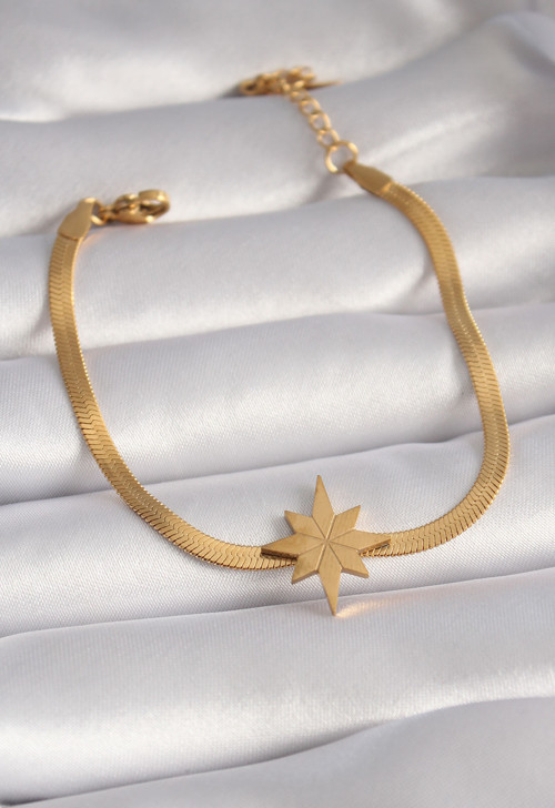 316L Çelik Gold Renk İtalyan Zincir Model Kutup Yıldızı Figür Kadın Bileklik - TJ-BB5932