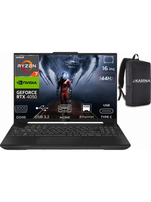 TUF Gaming A16 AMD Ryzen 7 170 FA607NUQ-RL048-K089 16GB 512GB+512GB RTX4050 6GB 90W FreeDos 16" WUXGA 144Hz Taşınabilir Bilgisayar