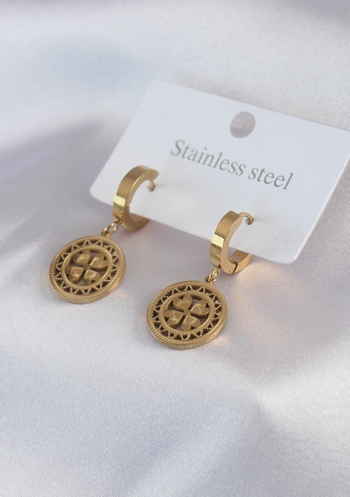 316L Çelik Gold Renk Kalp Model İşleme Detay Kadın Küpe - TJ-BKP7477
