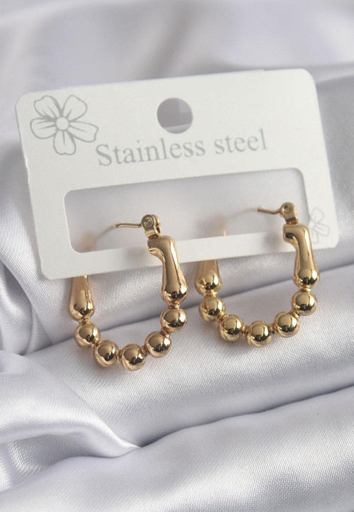 316L Çelik Gold Renk Topçuk Halka Model Kadın Küpe - TJ-BKP8301