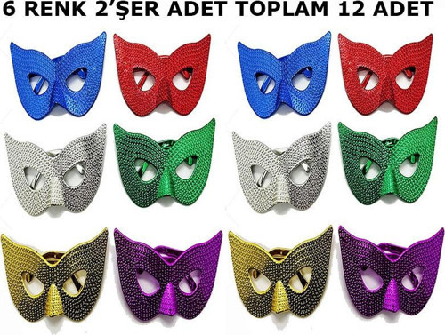Maskeli Balo Partisi Görünümlü Retro Parti Gözlüğü 6 Renk 12 Adet