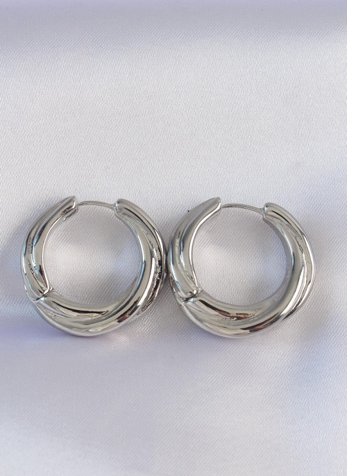 Pirinç Gümüş Renk Asimetrik Kıvrım Küpe - EBJ240601W24750