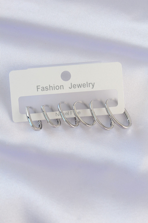 Pirinç Gümüş Renk İnce Oval Küpe Seti - EBJ240601W24764