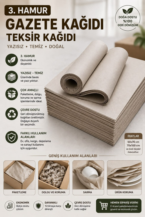 Premium 3. Hamur Teksir Kağıdı 20x30 cm 500 Adet | Gazete Kağıdı, Baskı ve Fotokopi Kağıdı