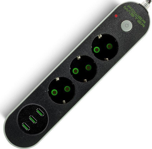17021 Akım Korumalı 3 USB Çıkışlı 3'lü 2mt Priz (10A-2500W)