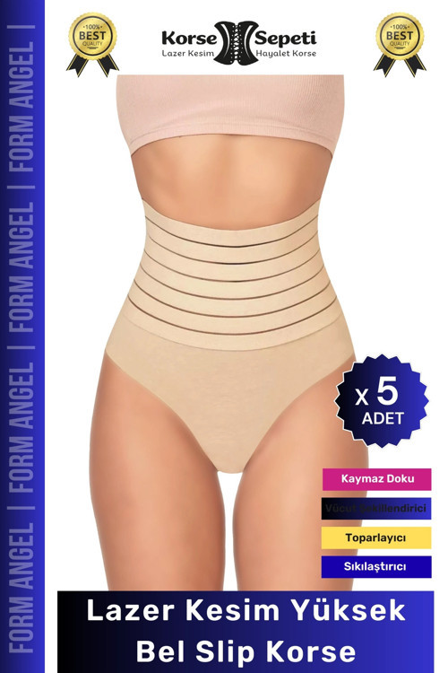 #Korse Vücut Şekillendirici Karın Bel Toparlayıcı Lazer Kesim Yüksek Bel Slip Korse - 5 Adet