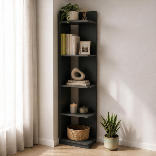 Aura Kitaplık - Modern Fonksiyonel 5 Raflı Kitaplık, Antrasit
