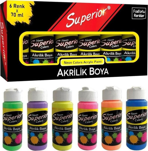 Akrilik Boya 6 Renk x 70 ml Fosforlu Renkler