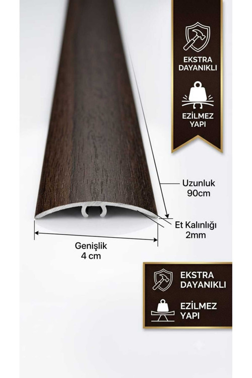 Geniş Ekstra Kalın Ceviz Renkli Pvc Kaplamalı Kapı Eşik Profili Parke Kapı Altı Çıtası Alüminyum 90 Cm X 4 Cm