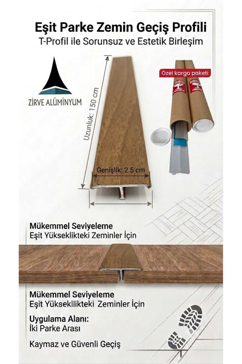 T Model Kapı Eşik Profili Pvc Ceviz Kaplama 2,5 Cm X 150 Cm'Ye Kadar Özel Ölçü Alüminyum Kapı Altı Parke Çıtası