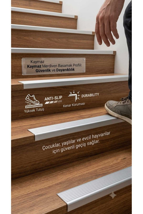 L Model Alüminyum Merdiven Basamak Profili Merdiven Çıtası Köşebent Bitim Profil Gri 4Cmx2Cm 150Cm Kendinden Yapışkanlı Özel Ölçü