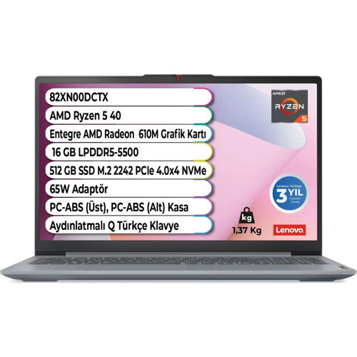 Ideapad Slim 3 14AMN8 Ryzen 5 40 16 GB 512 GB SSD Freedos 14 Inç IPS 82XN00DCTX