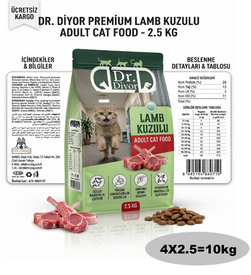 Kuzu Etli Yetişkin Kuru Kedi Maması 10kg(4X2.5)