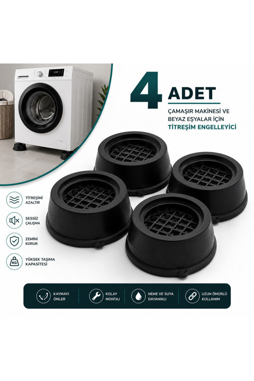 Çamaşır Makinesi Titreşim Engelleyici 4 Adet Yükseltici Ayak Altlığı Kaymaz Ses Önleyici Eşya Ayağı