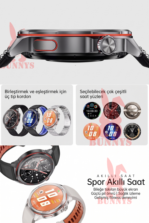 Samsung Galaxy S23 Uyumlu Spor Akıllı Saat AMOLED Ekran Bluetooth Arama Dahili El Feneri 3 Adet Kordon Seti