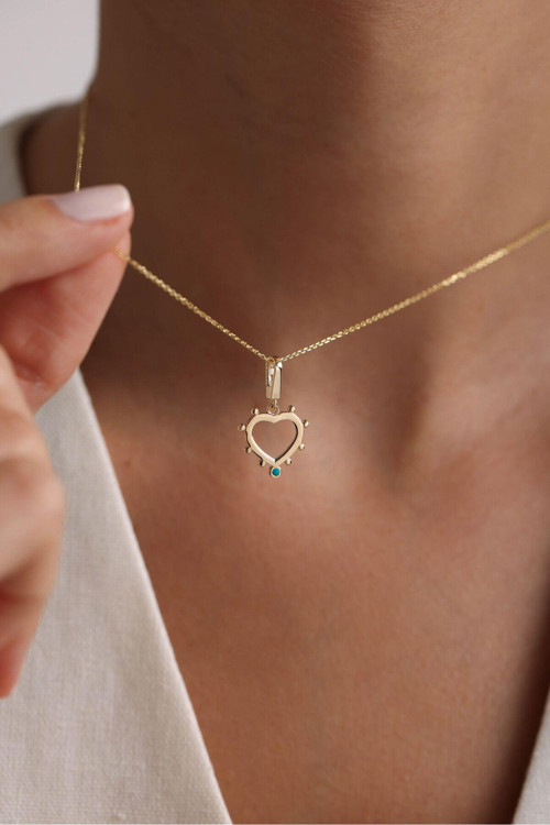 Mavi Mineli Kalp Charm Bileklik