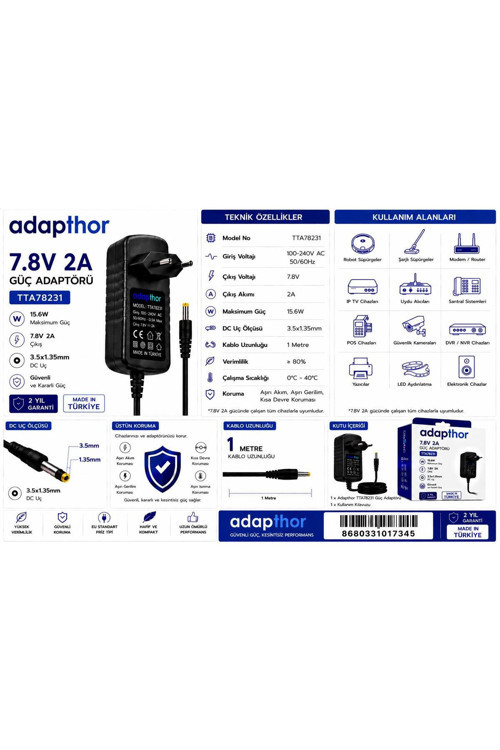 Tta-78231 15.6W 7.8V 2A 3.5*1.35 Priz Tipi Adaptör