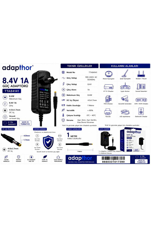 Tta-84141 8.4W 8.4V 1A 4.0*1.7 Priz Tipi Adaptör