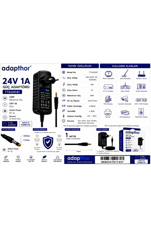 Tta-24141 24W 24V 1 4.0*1.7 Priz Tipi Adaptör