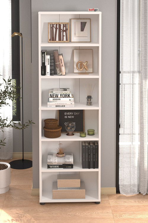 6 Raflı Kitaplık Dekoratif Kitaplık Modern Kitaplık Poyraz Beyaz