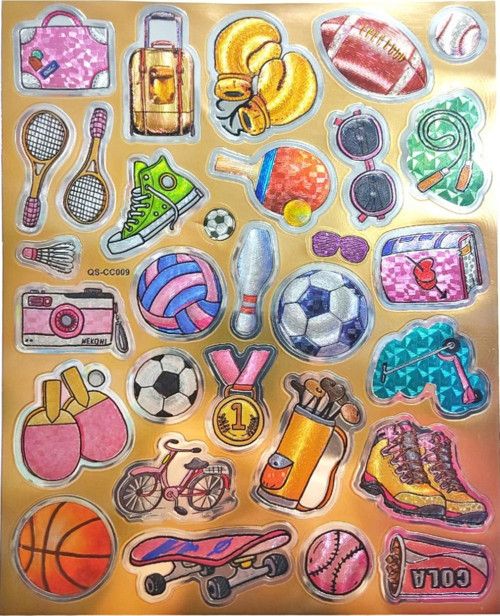 Metalik Sticker Stiker Defter Planlayıcı Etiket (QS009)-25x20 cm- Spor Top Raket